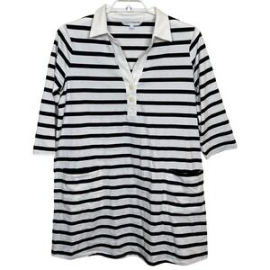 The Nines by Hatch Striped Polo Collar Shirt Dress L 3/4 Sleeve Drop Pockets